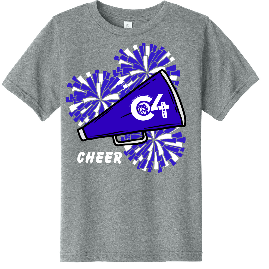 C4 Lions Football T-shirt - Lions Cheer Pom Poms/Megaphone - Gals and Dogs Boutique Limited