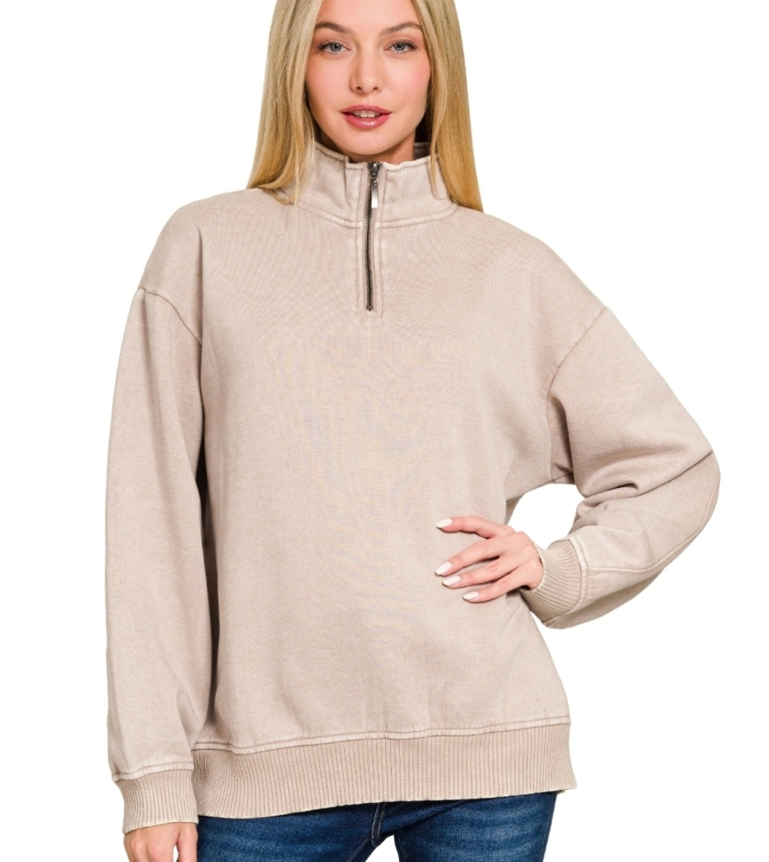 Acid wash fleece quarter zip pullover
