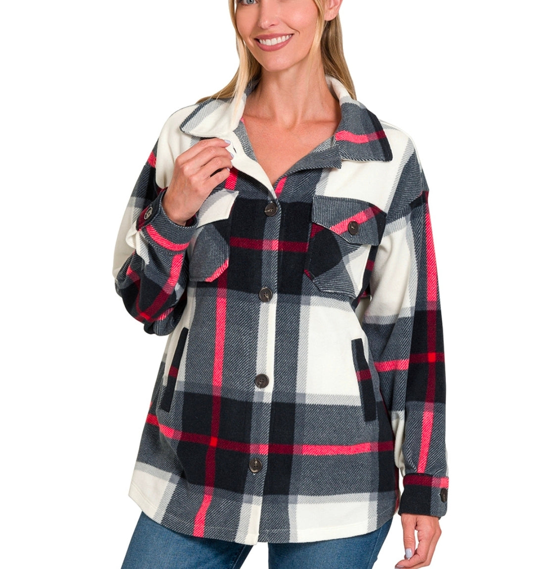 Oversized Plaid Fleece Shacket