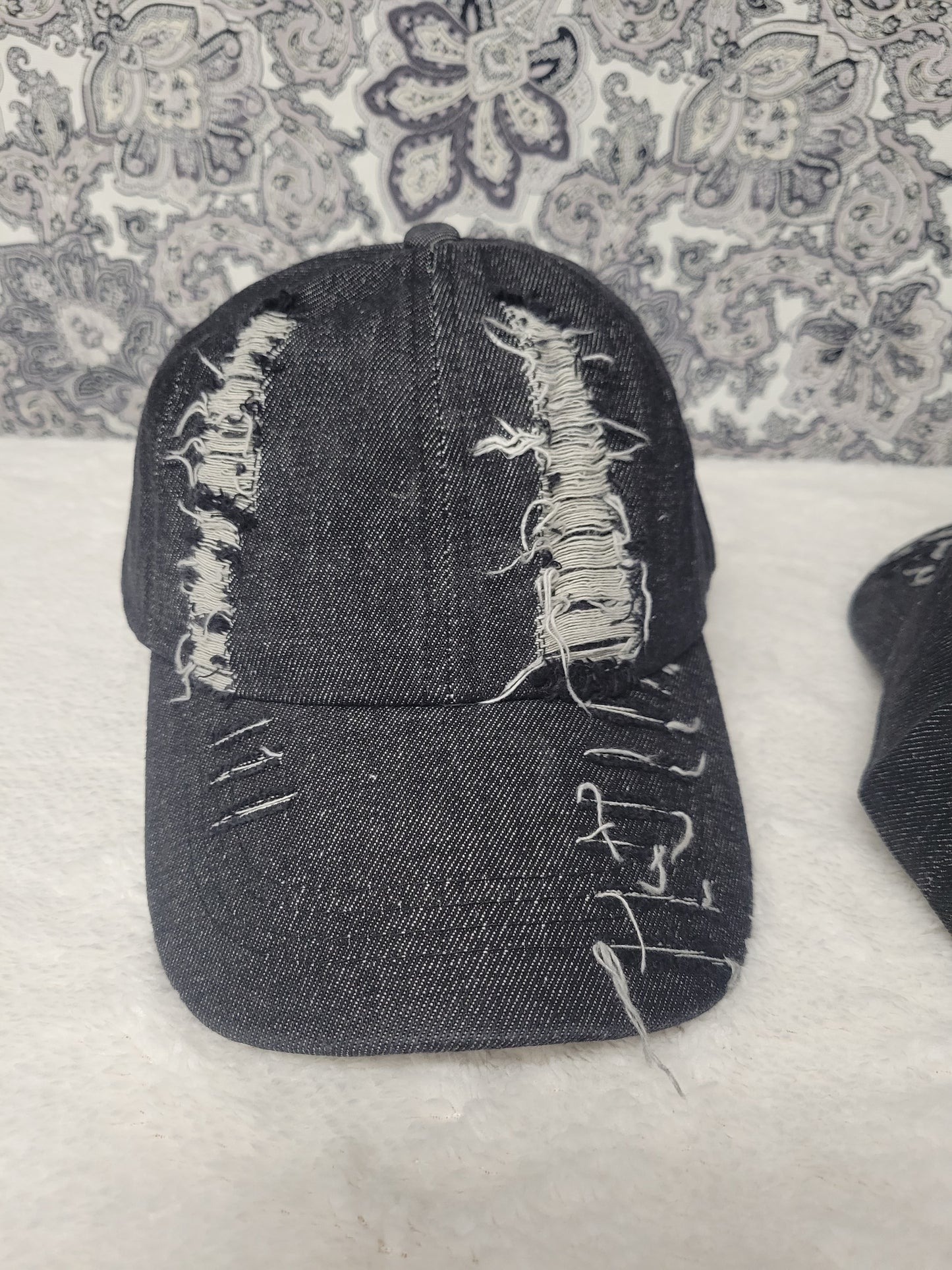 Dark Distressed Denim Criss Cross Ponytail Hat - Gals and Dogs Boutique Limited