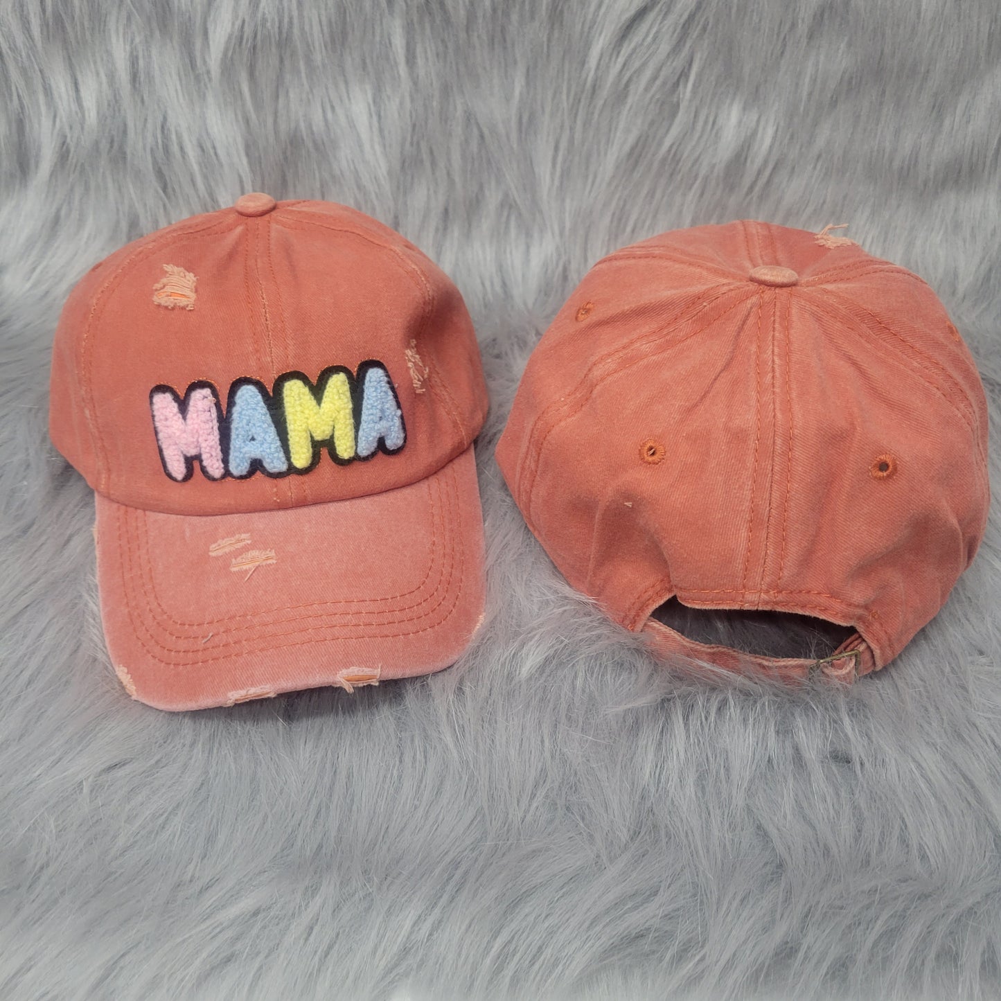 Distressed Hat with Colorful Mama Embroidery - 3 Color Options