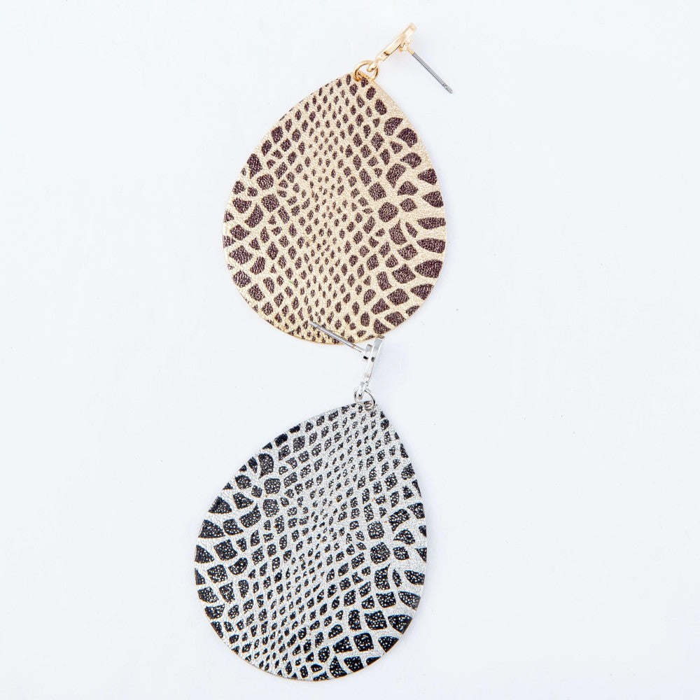 Plated Snakeskin Print Teardrop Earrings - Gals and Dogs Boutique Limited