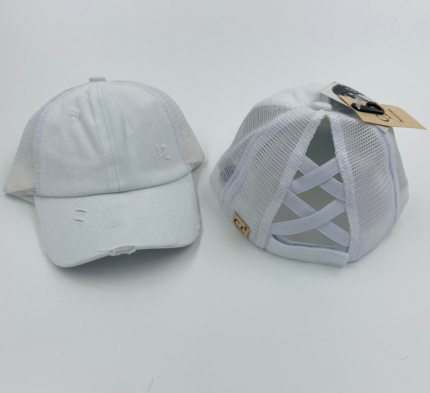 Kids C.C. Distressed Criss Cross Ponytail Hat - Gals and Dogs Boutique Limited