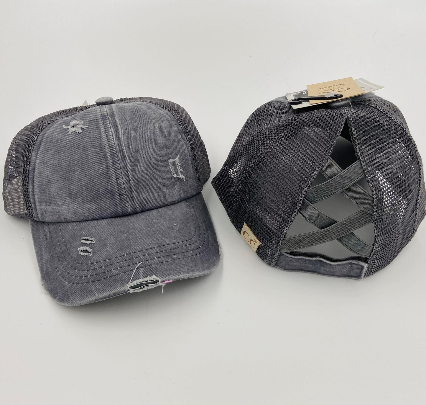 Kids C.C. Distressed Criss Cross Ponytail Hat - Gals and Dogs Boutique Limited