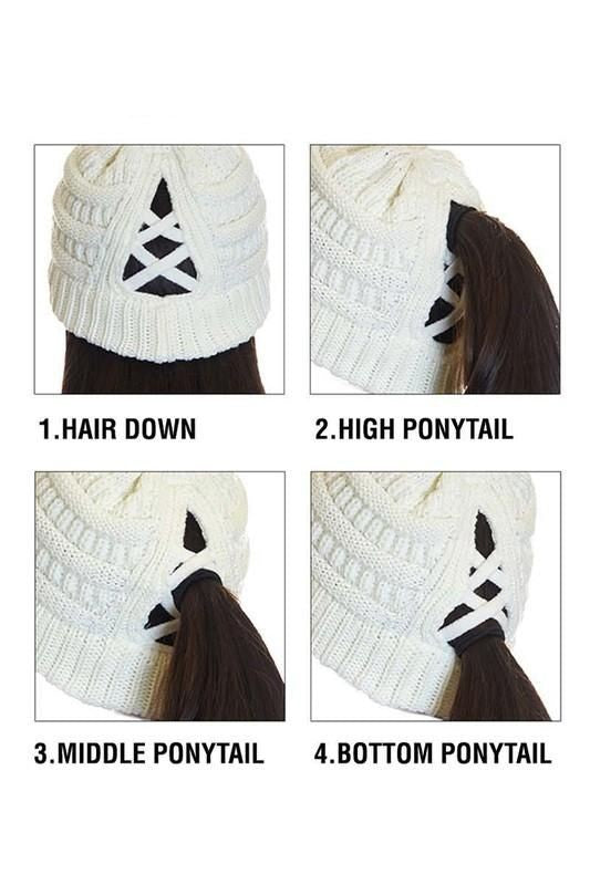 Set of 3 Criss Cross Ponytail Beanies - Gals and Dogs Boutique Limited