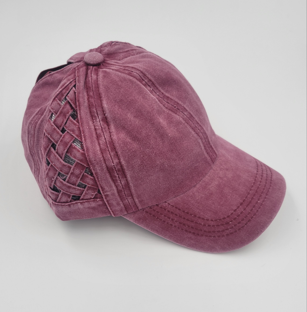 Basketweave sides Criss Cross Ponytail Hat - Gals and Dogs Boutique Limited