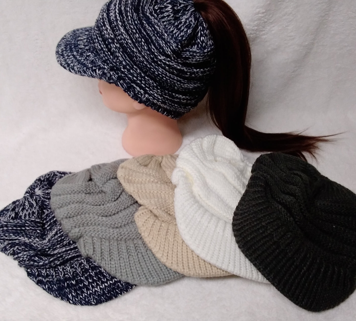 Knit Ponytail Beanie with Front Bill - Gals and Dogs Boutique Limited