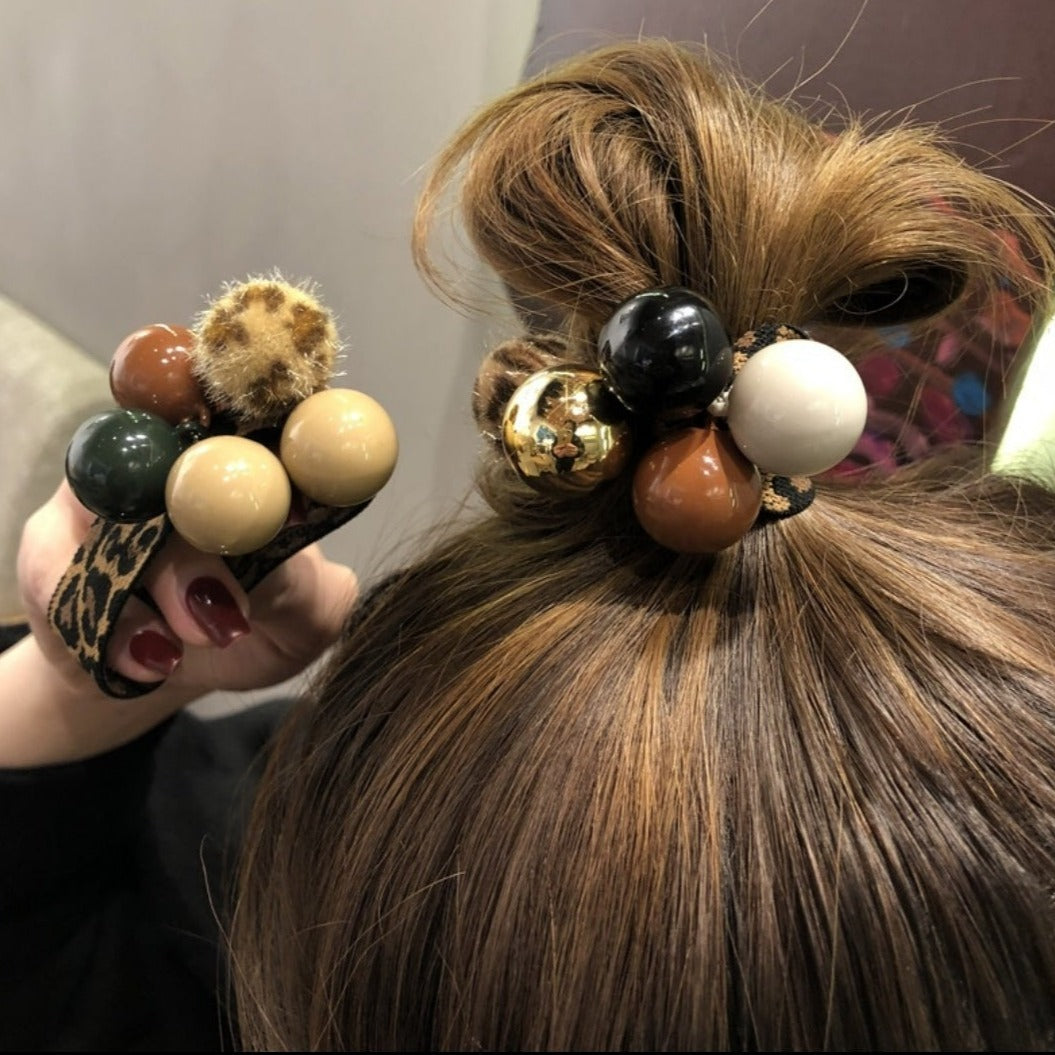 Elastic Leopard Print Hair Tie with Beads - Gals and Dogs Boutique Limited