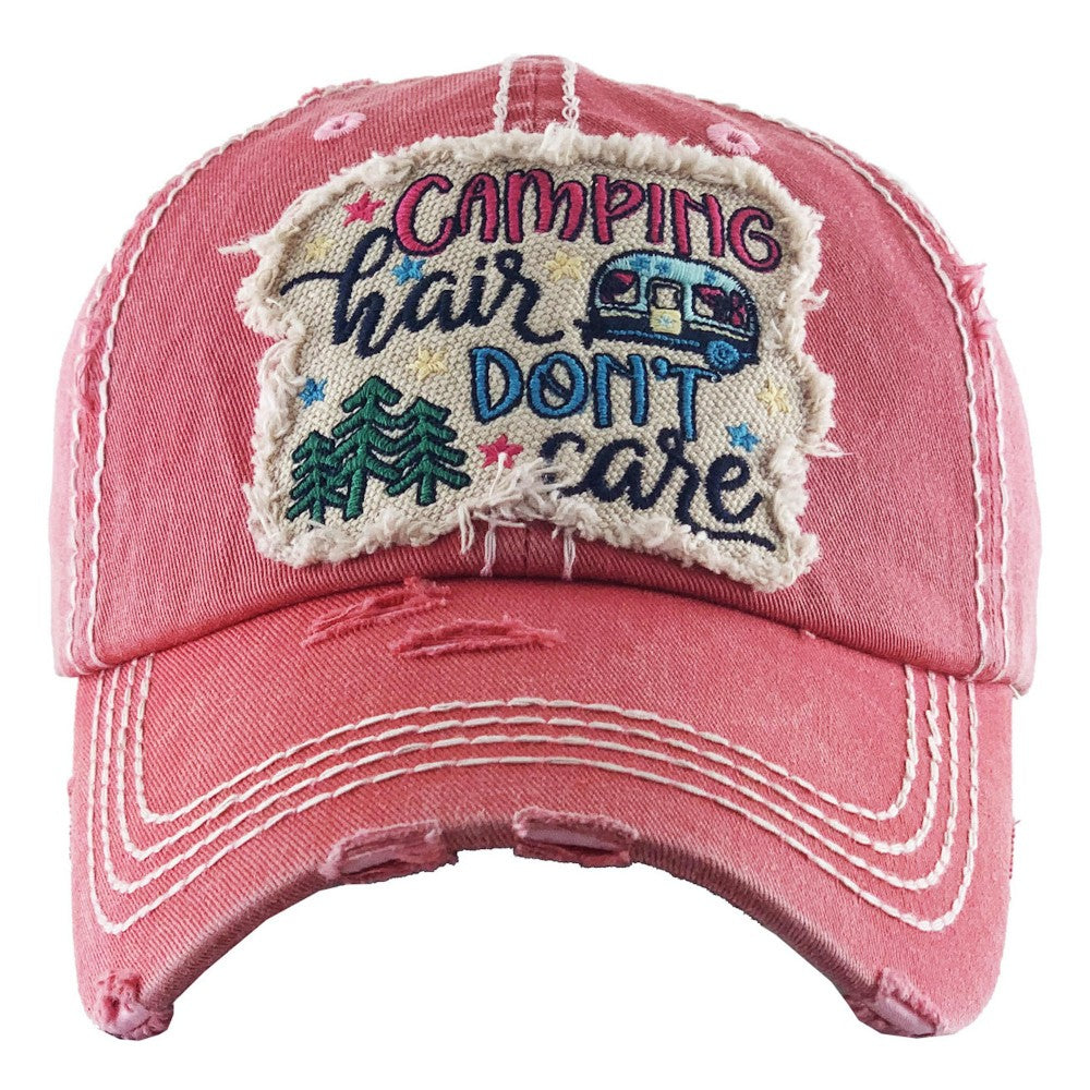 Camping Hair, Don't Care Vintage Distressed Baseball Cap - 4 color options - Gals and Dogs Boutique Limited