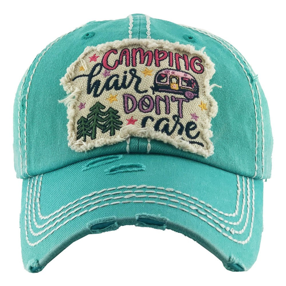 Camping Hair, Don't Care Vintage Distressed Baseball Cap - 4 color options - Gals and Dogs Boutique Limited