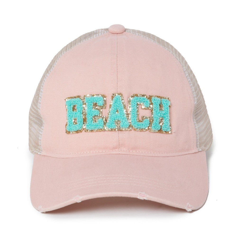 Glitter Chenille Beach Patch Baseball Trucker Hat - 2 color options