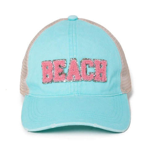 Glitter Chenille Beach Patch Baseball Trucker Hat - 2 color options