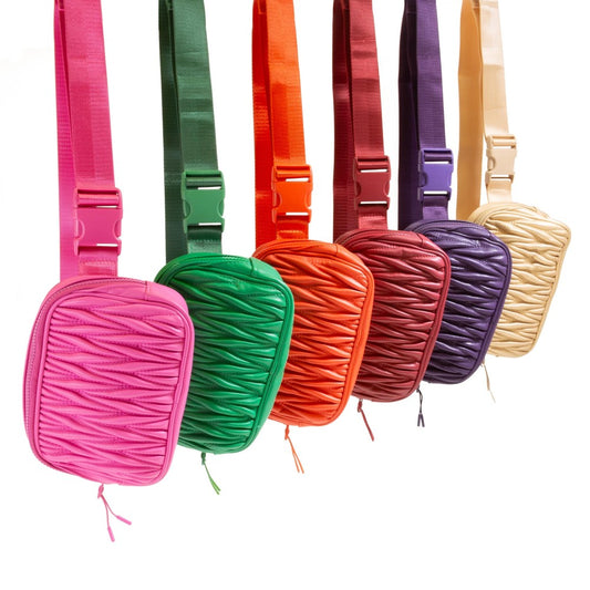 Scrunched Faux Leather Belt Bag- many color options