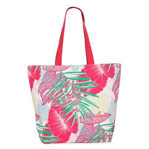Palm Leaf Printed Canvas Beach Bag