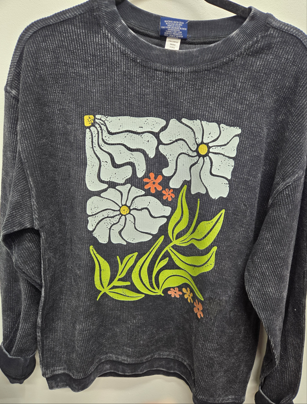 Boho Floral Charles River Camden Crew Neck Sweatshirt- Pepper