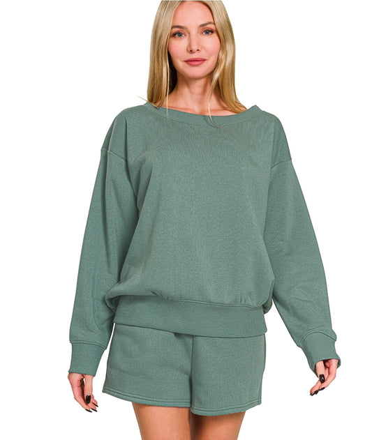 Fleece boat neck sweatshirt & shorts set