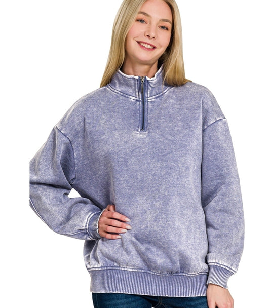 Acid wash fleece quarter zip pullover