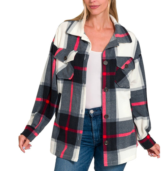 Oversized Plaid Fleece Shacket