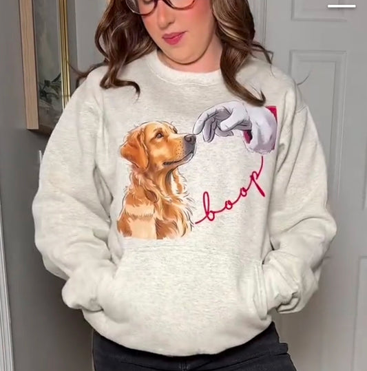 Golden Retriever Santa Boop Pocket Crewneck Sweatshirt