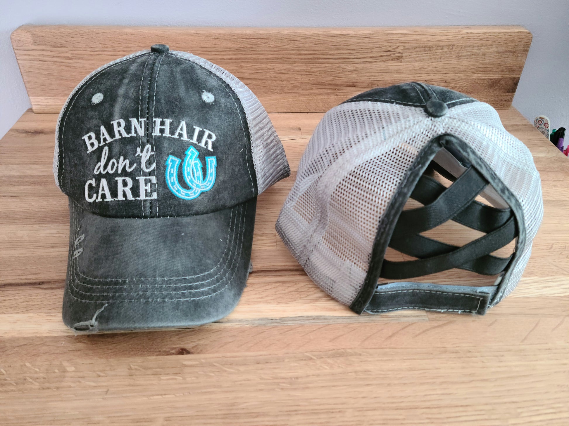 Distressed Barn Hair Criss Cross Ponytail Hat - 3 color options - Gals and Dogs Boutique Limited