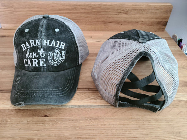 Distressed Barn Hair Criss Cross Ponytail Hat - 3 color options - Gals and Dogs Boutique Limited