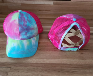 Tie Dye Criss Cross Ponytail Hat - 5 color options - Gals and Dogs Boutique Limited