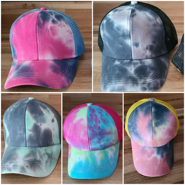 Tie Dye Criss Cross Ponytail Hat - 5 color options - Gals and Dogs Boutique Limited