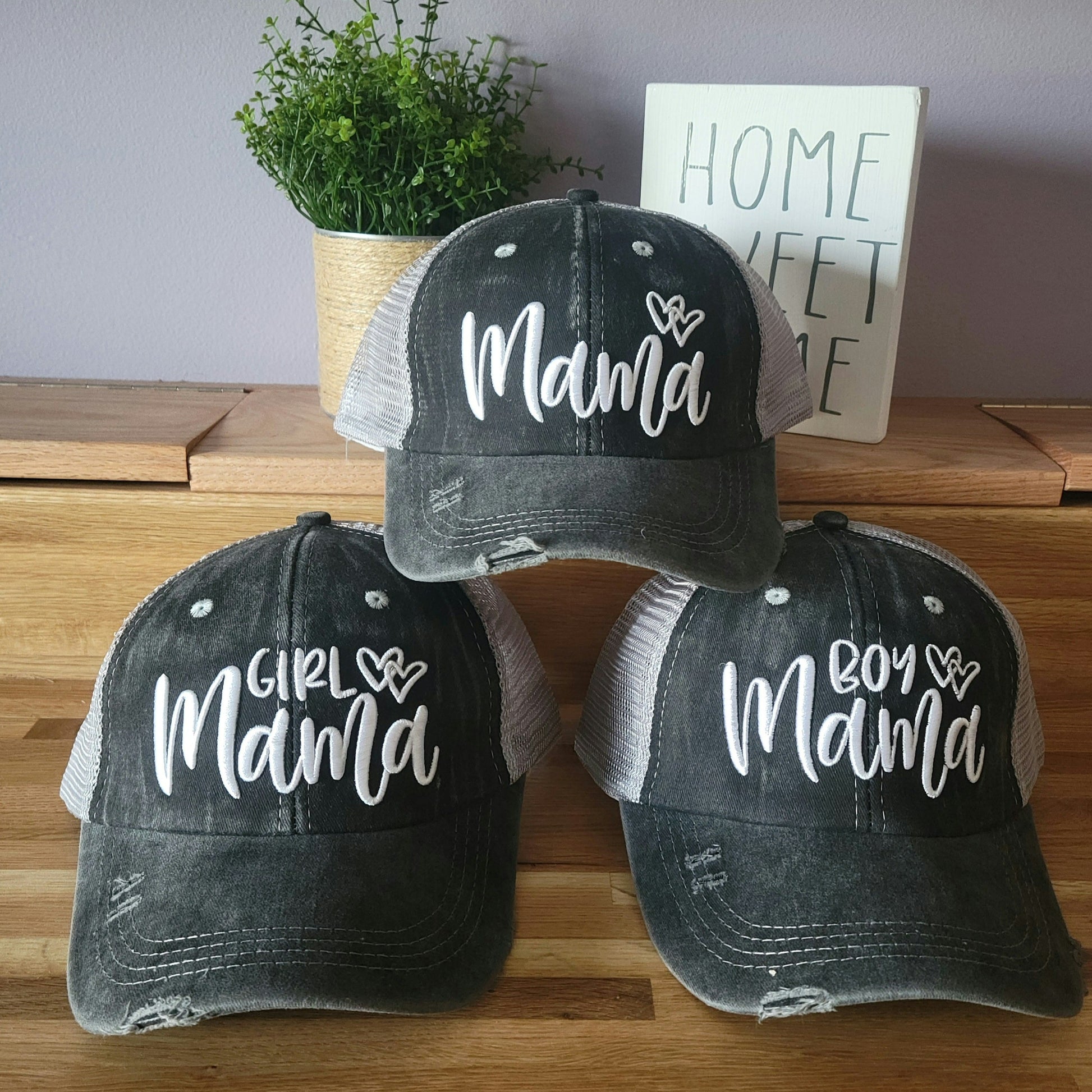 Distressed Embroidered Mama Criss Cross Ponytail Hat - 3 options - Gals and Dogs Boutique Limited