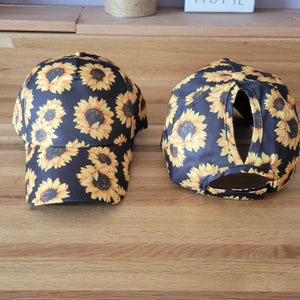 Sunflower Print High Ponytail Hat - Gals and Dogs Boutique Limited