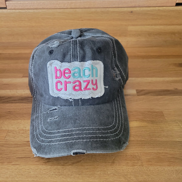 Distressed embroidered Beach Crazy Cap - Gals and Dogs Boutique Limited