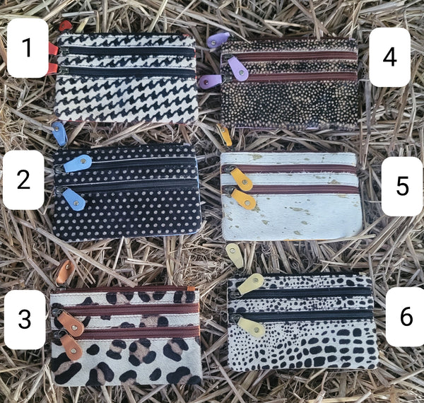 Triple Zipper Leather Pouch Genuine Leather One of a kind - Gals and Dogs Boutique Limited