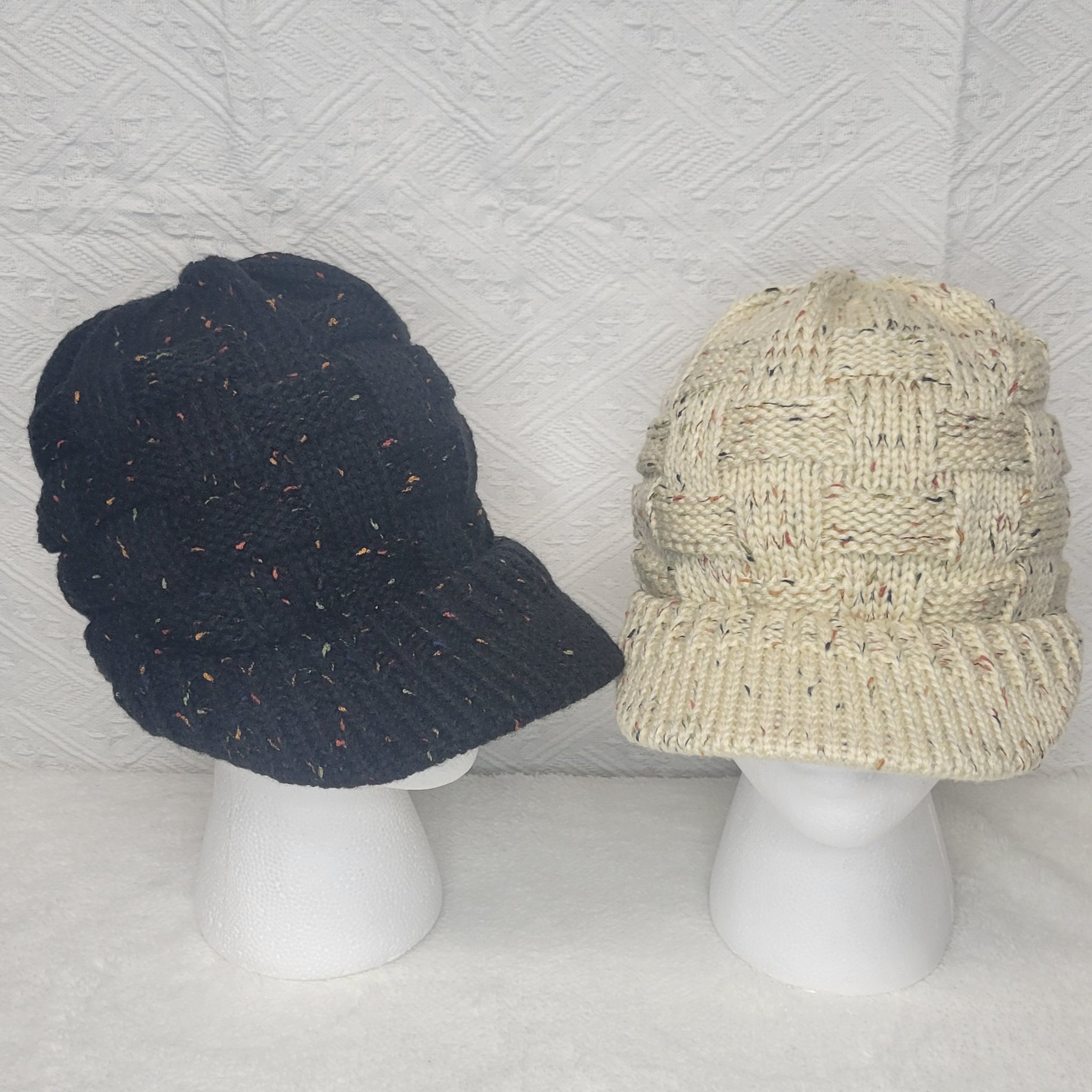 Set of 2 - Basket Weave Knit Ponytail Beanie with Front Bill - Gals and Dogs Boutique Limited