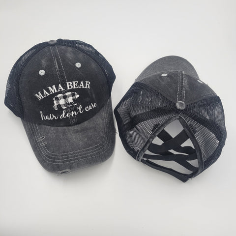 Distressed Mama Bear Criss Cross Ponytail Hat - Gals and Dogs Boutique Limited