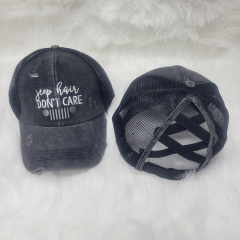 Distressed Jeep Hair Criss Cross Ponytail Hat - Gals and Dogs Boutique Limited