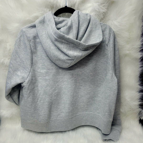 Gray Zip Up Crop hooded Sweatshirt - Football Embroidery