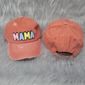 Orange Clay Distressed Hat with Colorful Mama Embroidery