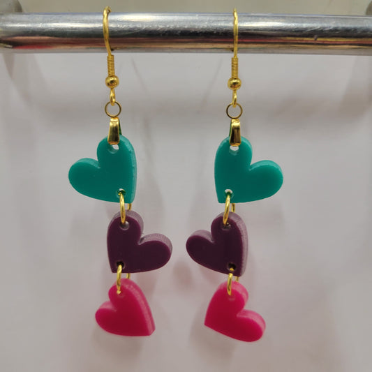 Lightweight Triple Heart Drop Earrings