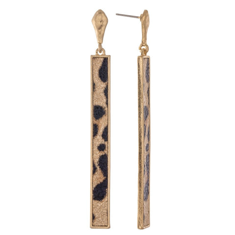 Metal Encased Faux Leather Animal Print Bar Drop Earrings - Gals and Dogs Boutique Limited