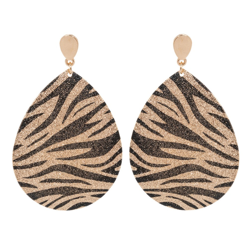 Plated Tiger Print Teardrop Earrings - Gals and Dogs Boutique Limited