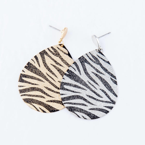 Plated Tiger Print Teardrop Earrings - Gals and Dogs Boutique Limited