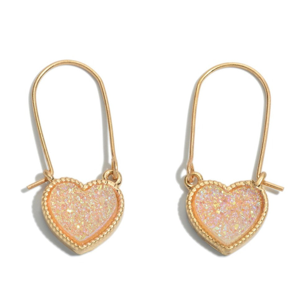 Druzy Heart Drop Hoop Earrings - Gals and Dogs Boutique Limited
