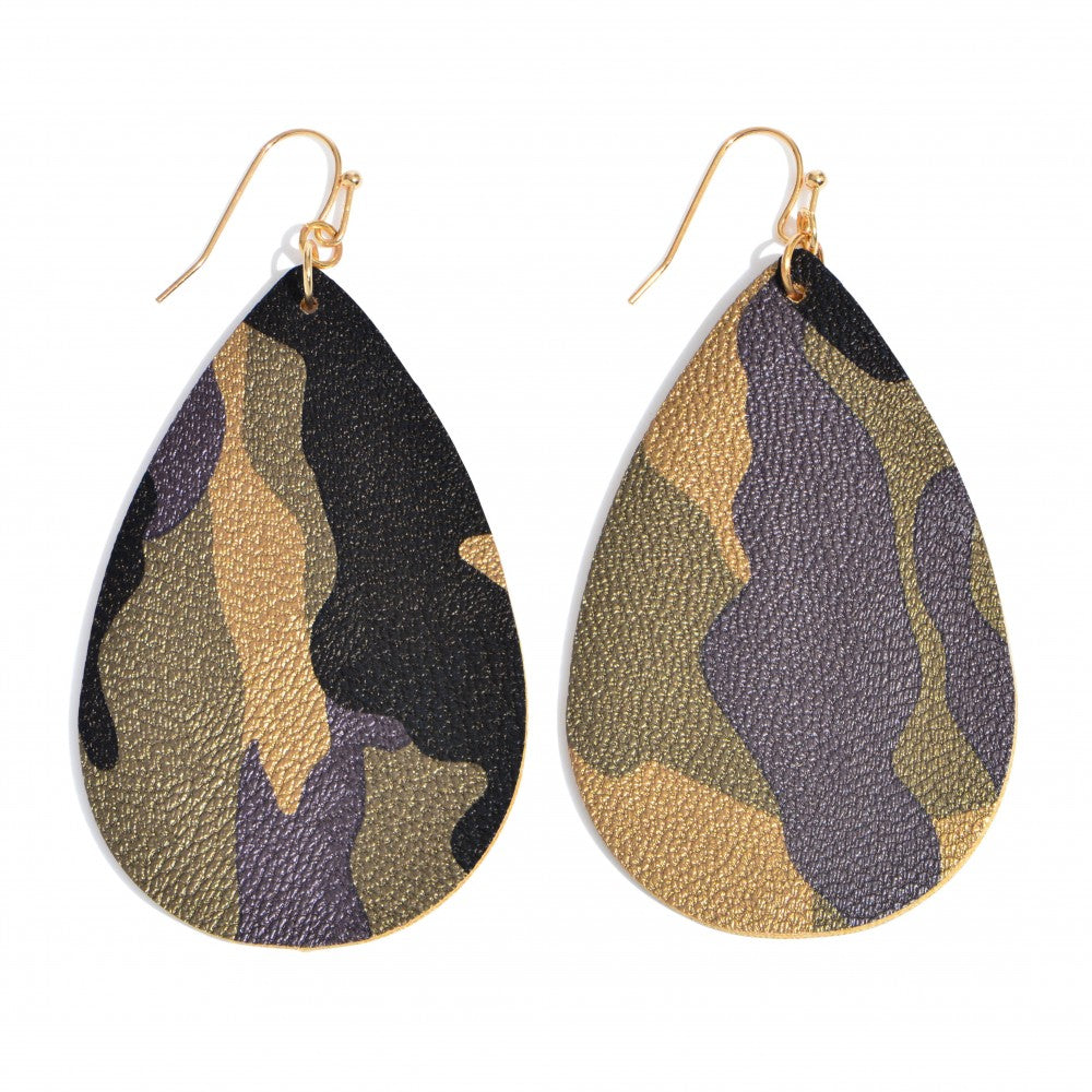 Faux Leather Camouflage Teardrop Earrings - Gals and Dogs Boutique Limited