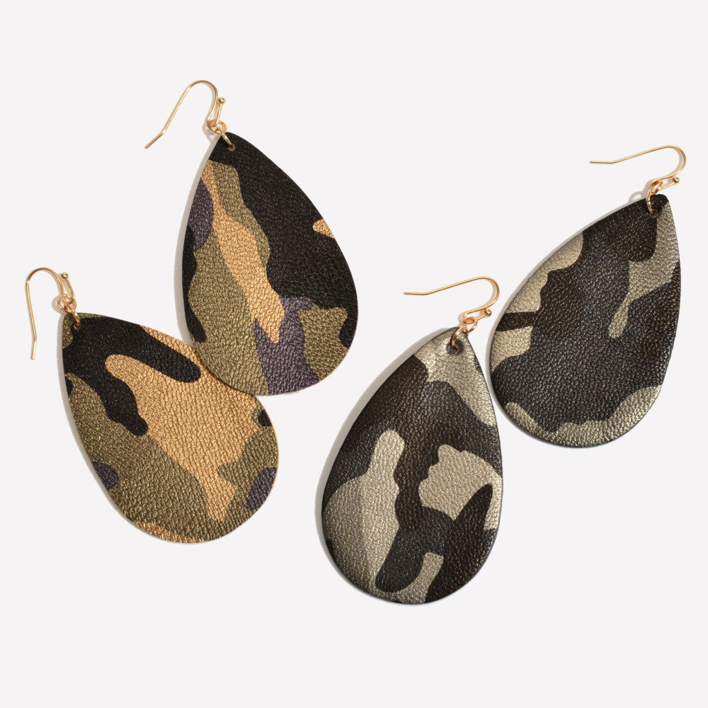 Faux Leather Camouflage Teardrop Earrings - Gals and Dogs Boutique Limited