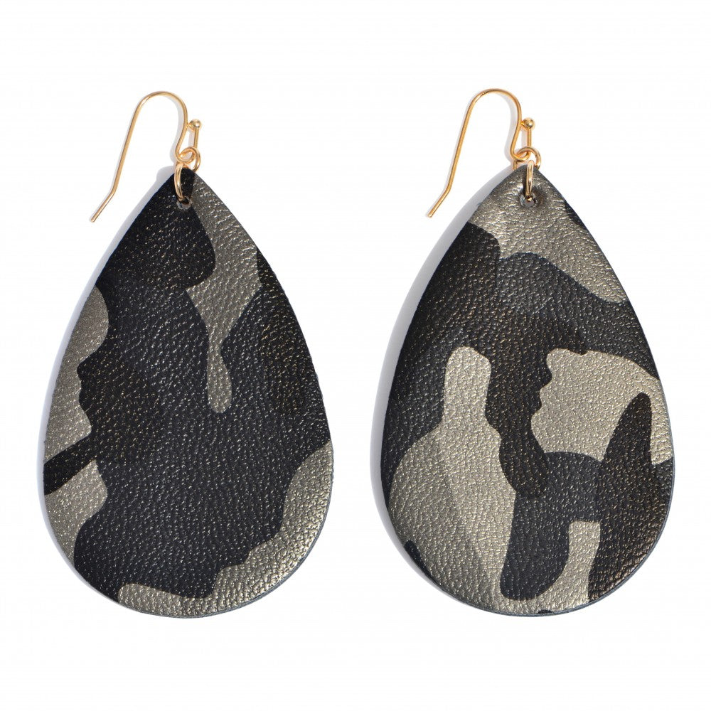 Faux Leather Camouflage Teardrop Earrings - Gals and Dogs Boutique Limited