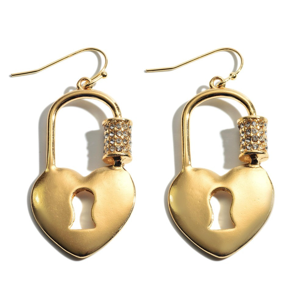 Carabiner Heart Padlock Drop Earrings Featuring Rhinestone Accents - Gals and Dogs Boutique Limited