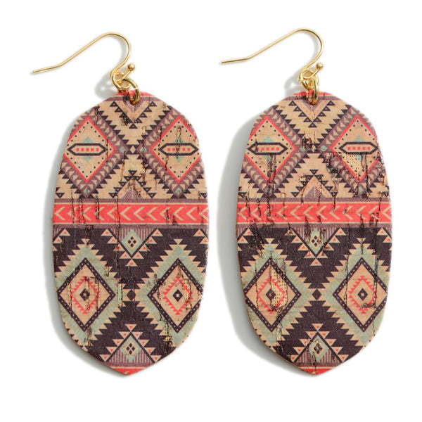 Cork Drop Earrings Featuring an Aztec Design