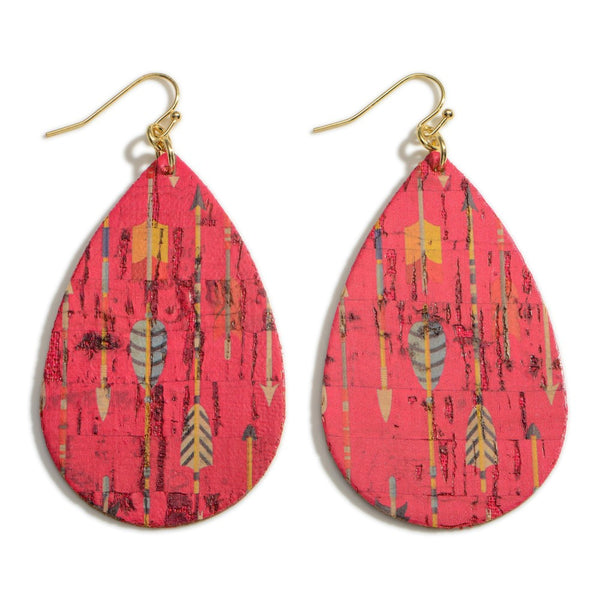 Teardrop Lightweight Cork Earrings Featuring Arrow Accents - Gals and Dogs Boutique Limited