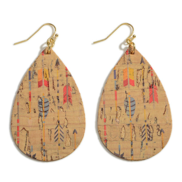 Teardrop Lightweight Cork Earrings Featuring Arrow Accents - Gals and Dogs Boutique Limited