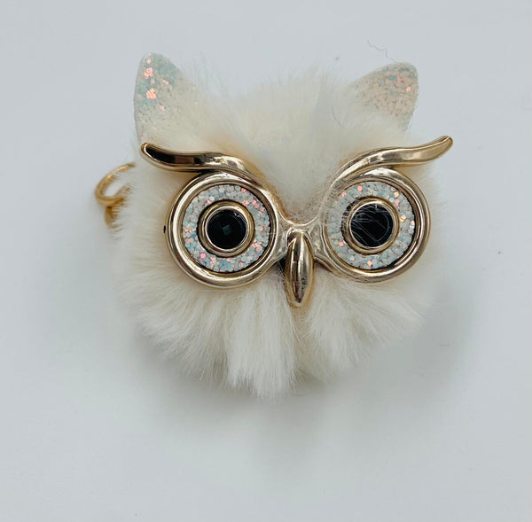 Owl Faux Fur Puff Keyring