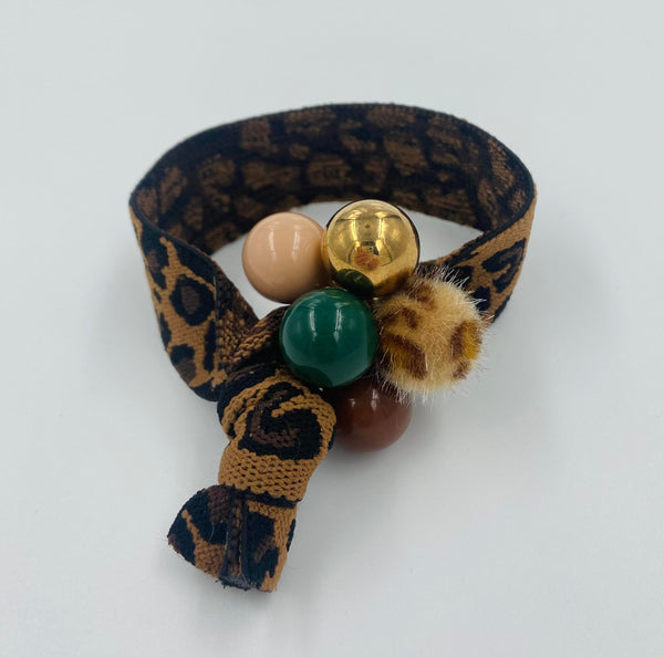 Elastic Leopard Print Hair Tie with Beads